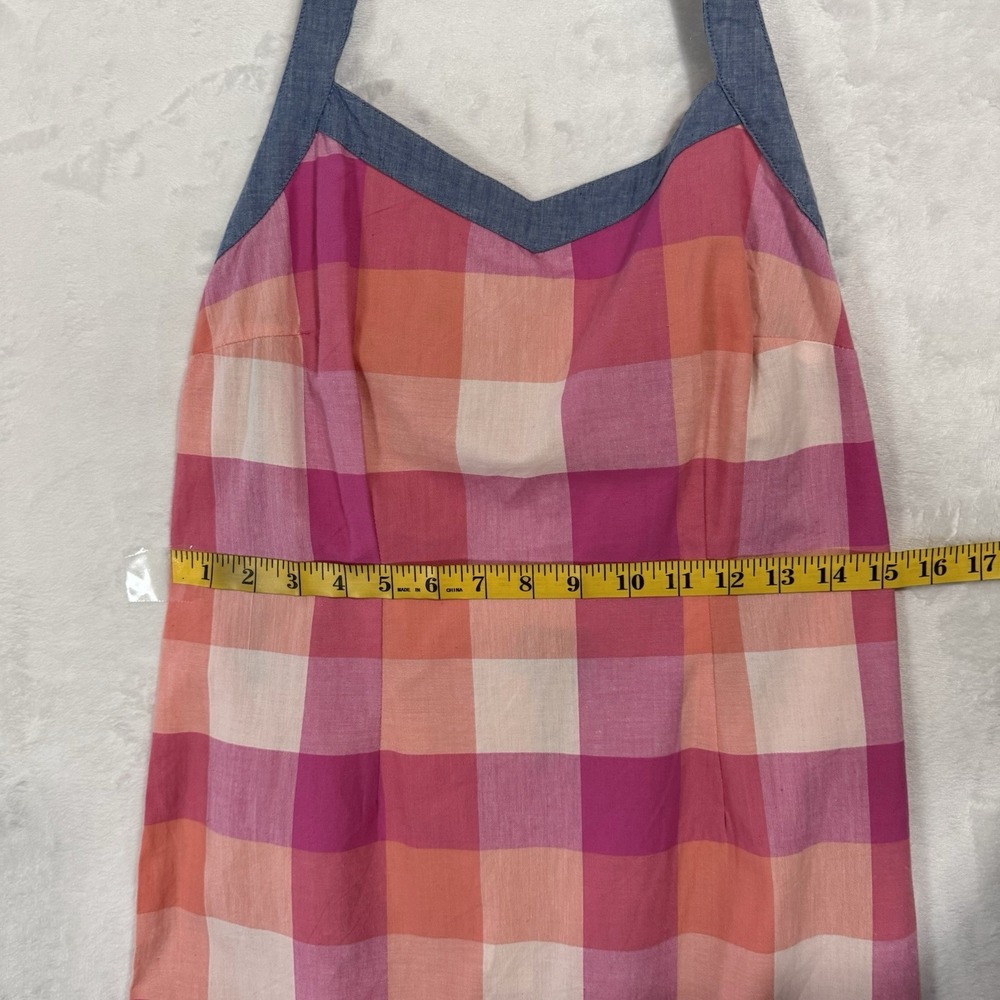 NWT Y2K Plaid Chambray Halter Dress Size S Pink Gingham Sundress Preppy Vintage - Picture 13 of 16